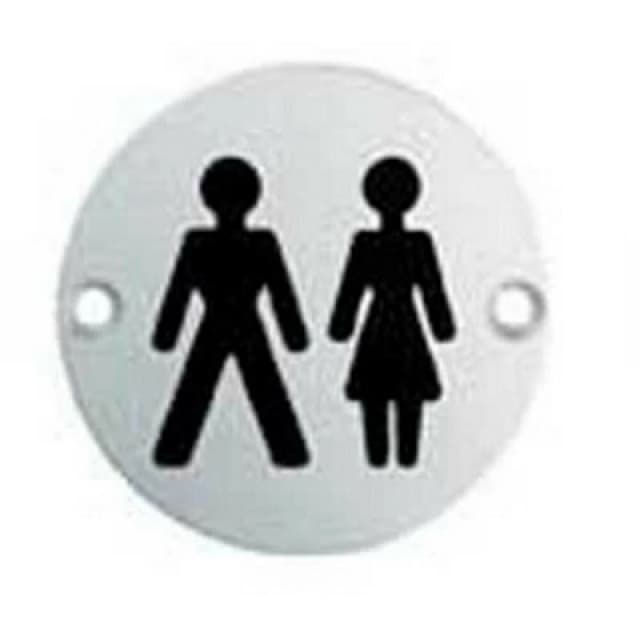 Loops Bathroom Door Unisex Symbol Sign 76mm Diameter Satin Anodised Aluminium Multi