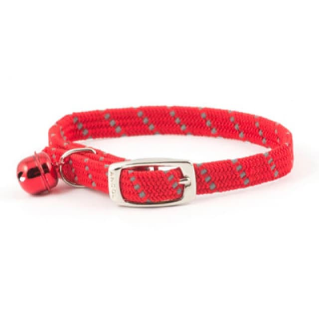 Ancol Quick Release Adjustable Reflective Elasticated Soft Weave Cat Collar Red
