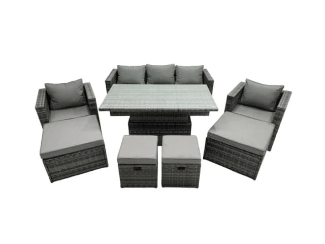 Fimous Rattan Lounge Sofa Rising Dining Table Set & 4 Footstool in Dark Grey Dark Grey Unisex
