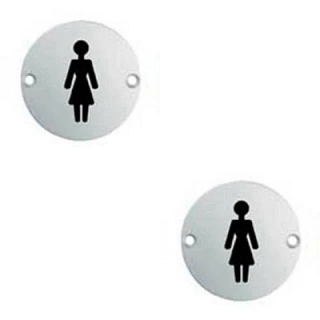 Loops 2x Bathroom Door Female Symbol Sign 76mm Diameter Satin Anodised Aluminium Multi