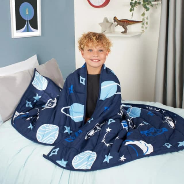 OHS OHS Kids Space Weighted Blanket Teddy Fleece Throw Sensory Anxiety Sleep Therapy 3kg in Navy Navy One Size Unisex 5027434168934