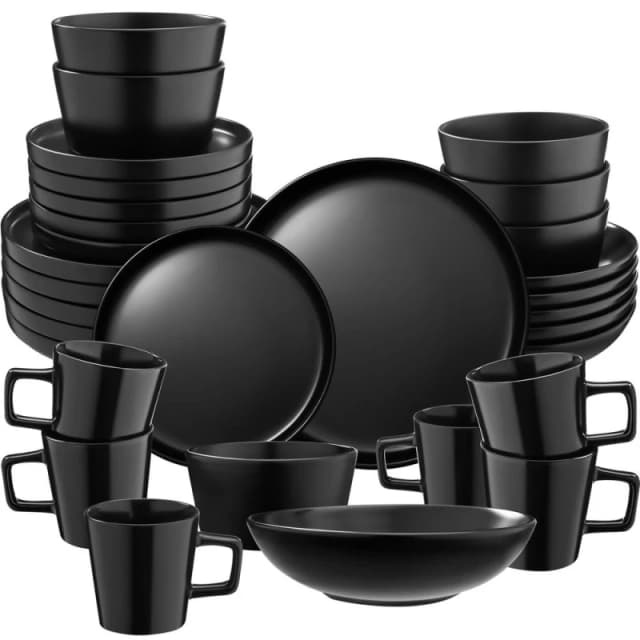 Tectake 30 PC Dinnerware Set Una - Dinner Set, Incl. Plates, Bowls And Mugs, For 6 People - Black