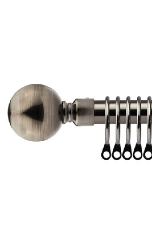 16-19mm Sphere Extendable Metal Curtain Pole Set Black Silk 120-210Cm