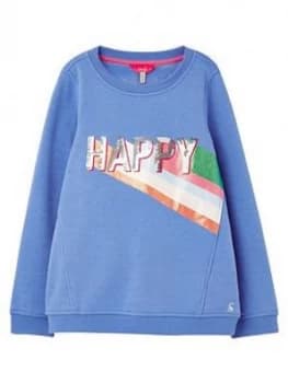 Joules Girls Viola Happy Crew Neck Sweat - Blue