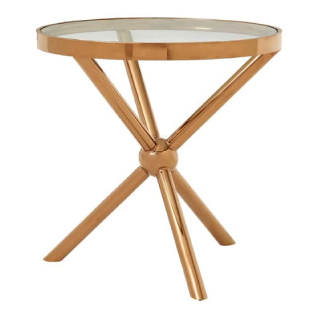 Premier Housewares Durable Round Rose Gold Side Table, Elegant Small Lounge Table For Tea, Stainless Steel Base Bedside Table Gold