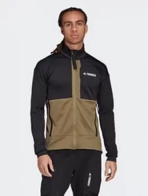 adidas Terrex Tech Fleece Hiking Jacket, Black/Green, Size S, Men