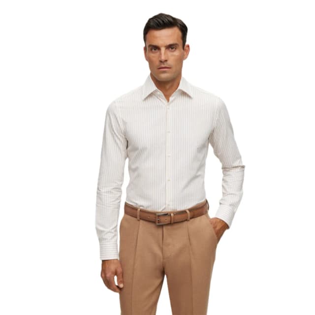 Boss Mens Long Sleeve Tailored Fit Shirt Beige male 15 inch