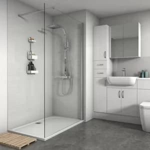 Splashwall Gloss White Tile effect Shower Panel (H)2420mm (T)3mm