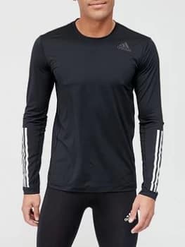 Adidas 3 Stripe Techfit Baselayer Long Sleeve T-Shirt - Black, Size L, Men