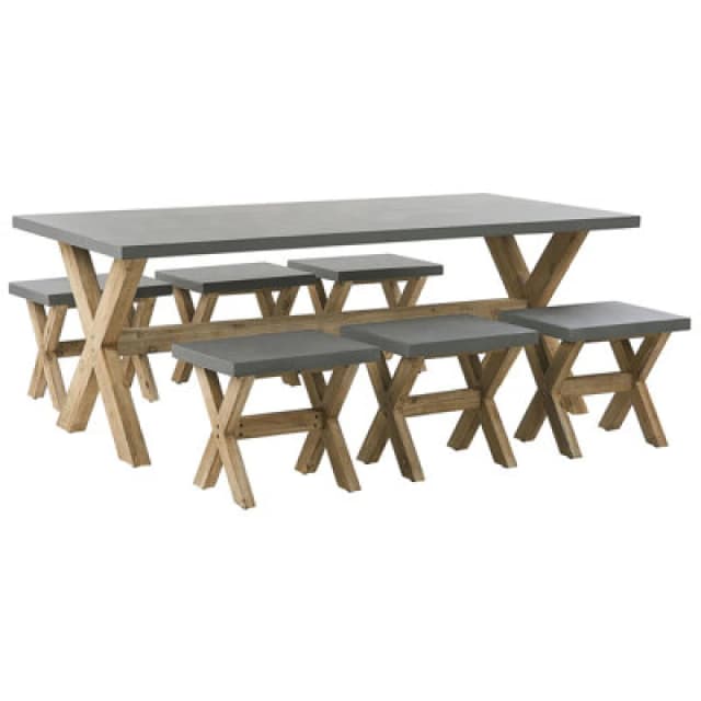 Beliani Garden Dining Set With Stools 6 Seater Olbia Concrete Grey