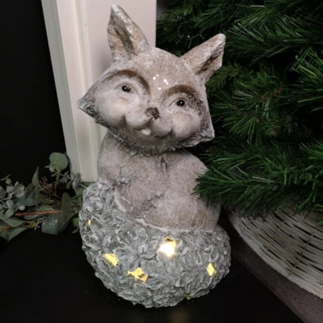 Samuel Alexander 41cm Battery Lit Christmas Magnesia Fox on Ivy Leaf Tail with Warm White LEDs Grey unisex
