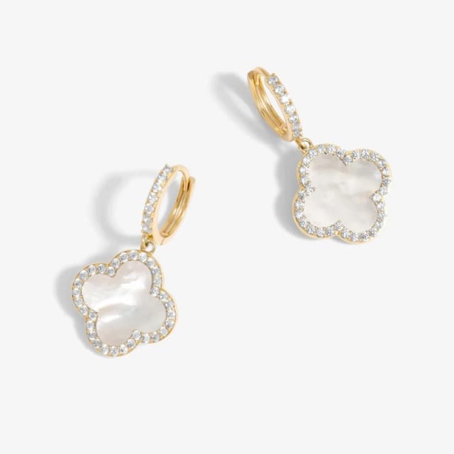 Jon Richard Gold Plated And Mother of Pearl Clover Huggie Earr Gold female One Size