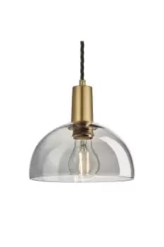 Sleek Tinted Glass Dome Pendant, 8 Inch, Smoke Grey , Brass Holder