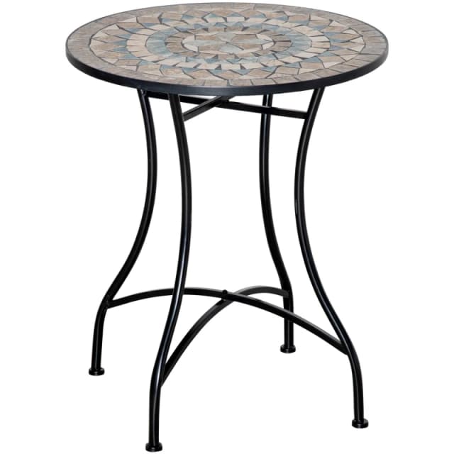 Outsunny 60cm Mosaic Round Bistro Table Outdoor Garden Side Table, Green Light Green
