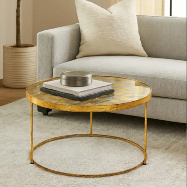Premier Housewares Butterfly Coffee Table For Living Room, Round Table For Patio, Elegant Bedside Table, Modern Lounge Table Gold
