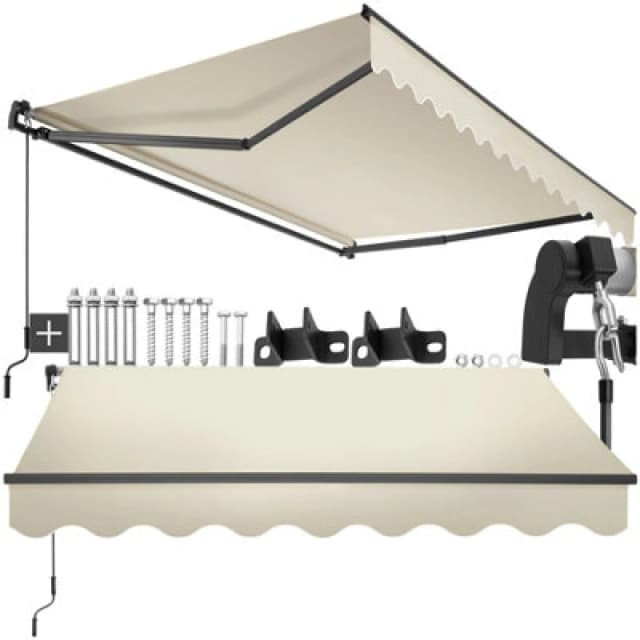 Tectake Retractable Awning Ornella - Wall Bracket Incl, Easy Adjustment, And Uv Blocking 250 X 200 Cm - Beige