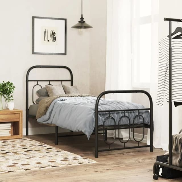 VIDAXL Metal Bed Frame without Mattress with Footboard Black 75x190cm Vidaxl 8721102645952