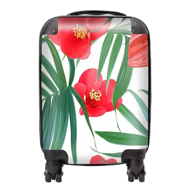 Warren Reed - Designer Tropical Flowers & Palm Leaves Hawaiian Suitcase in Green Size: Large Green Unisex Large