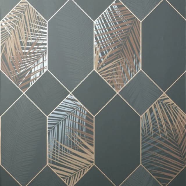 Fine Decor Miami Troprical Geo Charcoal Wallpaper FD42833