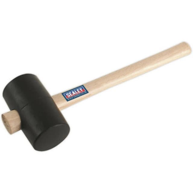 Loops 1.75lb Black Rubber Mallet - Wooden Shaft Handle - General Purpose Hammer Black