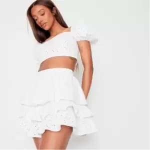 Missguided Co Ord Tiered Broderie Mini Skirt - White