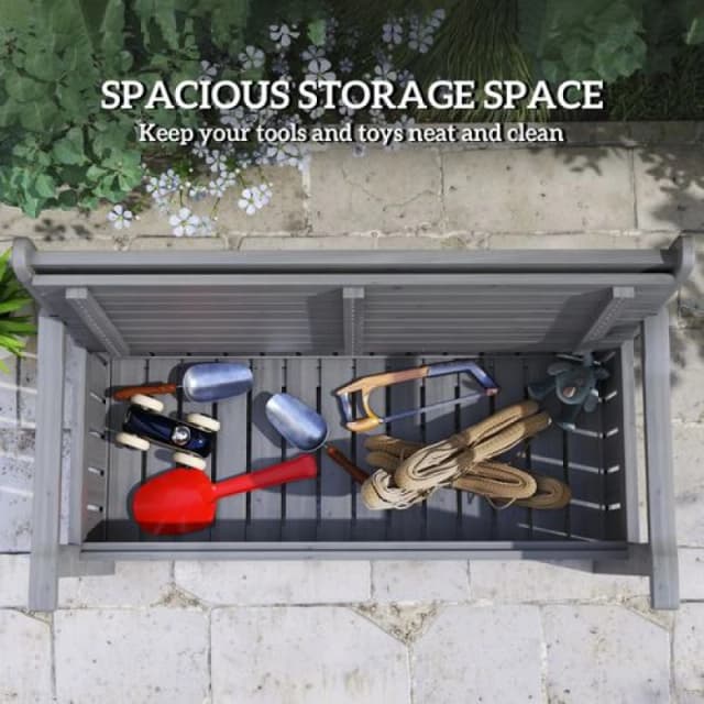 Outsunny Wood Storage Garden Bench for Patio Outdoor Seating, Charcoal Grey 84B-597V00CG