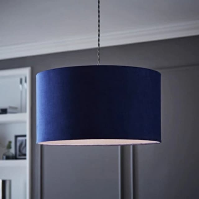 ValueLights Reni Navy Blue Velvet Drum Ceiling Lamp Shade Navy
