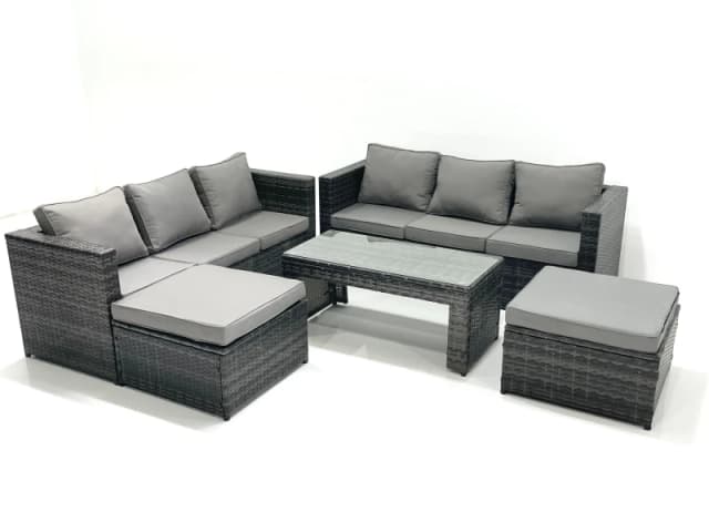 Fimous Garden Outdoor Rattan Furniture Set with Sofa Coffee table 2 Big Footstools Dark Grey Mixed Dark Grey