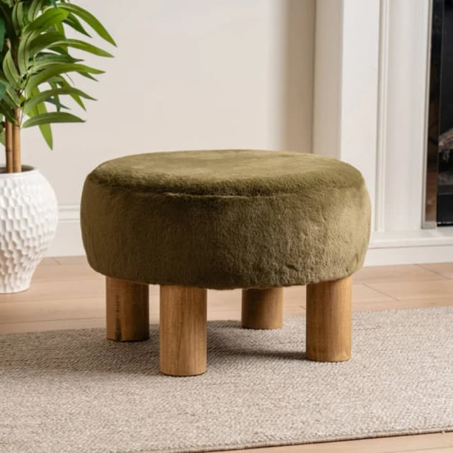 SO'HOME Olivine Faux Fur Round Footstool Green ONE SIZE