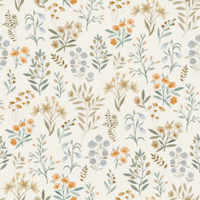 Grandeco Placed Posey Floral Sprig Textured Wallpaper, Cool Neutral Blue