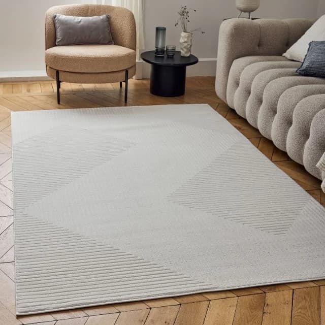 THE RUGS Carmel Modern Area Rugs & Runners Geometric Stain Resistant in Cream Size: 80cm x 150cm Cream Unisex 80cm x 150 cm