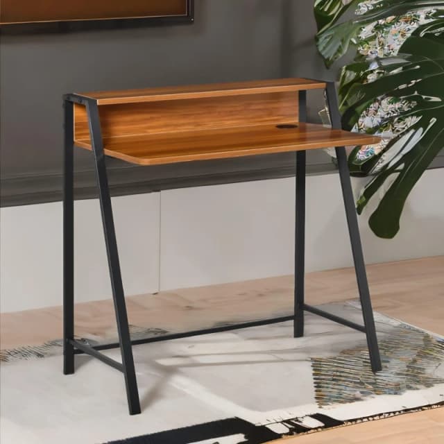 Rafaelo Mobilia 84CM Walnut Wide Computer Desk With Metal Frame in Dark Brown Dark Brown Unisex