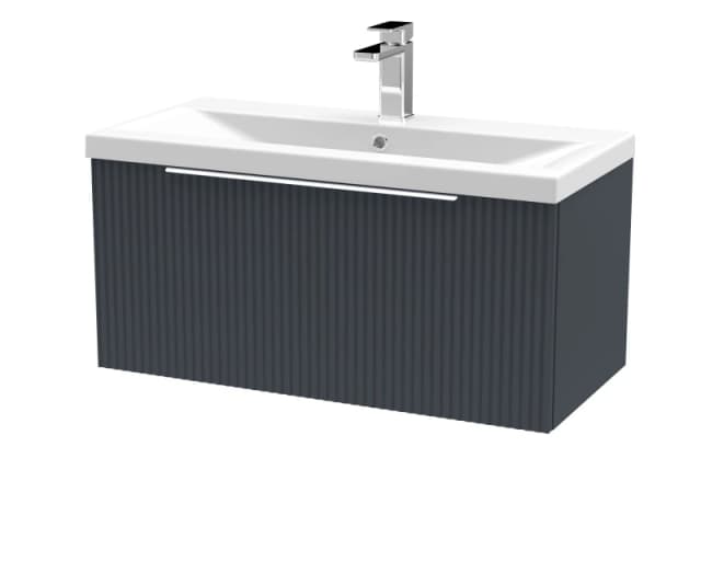 Balterley Fluted Wall Hung 1 Drawer Vanity Basin Unit & Basin 800mm - Dark Grey Grey Unisex