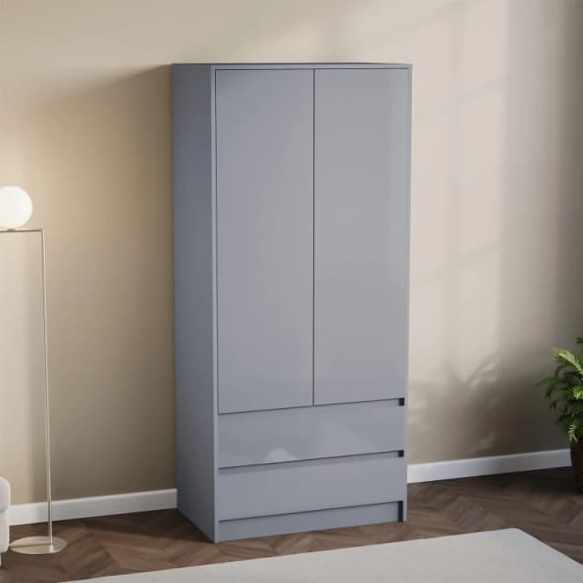 Lassic Glinton High Gloss 2 Door 2 Drawer Wardrobe Grey unisex One Size