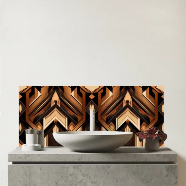 Warren Reed - Designer Black & Brown Intricate Pattern Glass Bathroom Splashback Brown Unisex