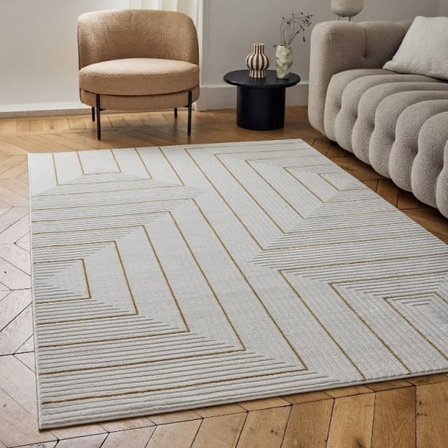 THE RUGS Carmel Modern Area Rugs & Runners Geometric Stain Resistant in Gold Size: 80cm x 150cm Gold Unisex 80cm x 150 cm