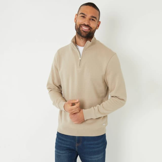 Threadbare Mock T-Shirt Quarter Zip Sweatshirt Stone