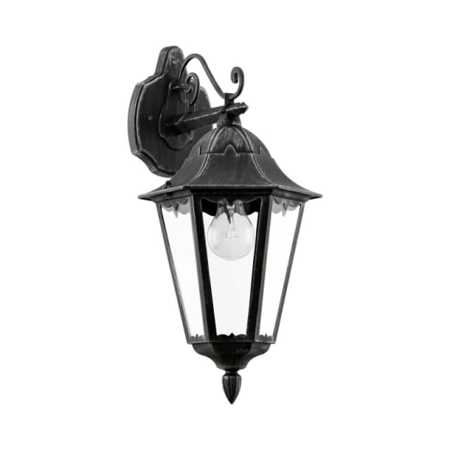 Loops IP44 Outdoor Wall Light Black & Silver Patina Lantern 1 x 60W E27 Bulb Black