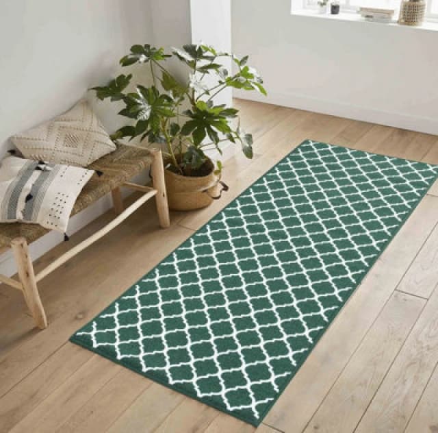 Machine Washable Trellis Design Anti Slip Doormats Emerald 80X300 Cm