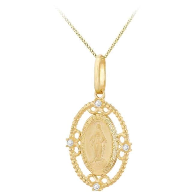 Be You 9ct Gold Filigree with CZ Holy Mary Oval Necklace Yellow Gold unisex 18in
