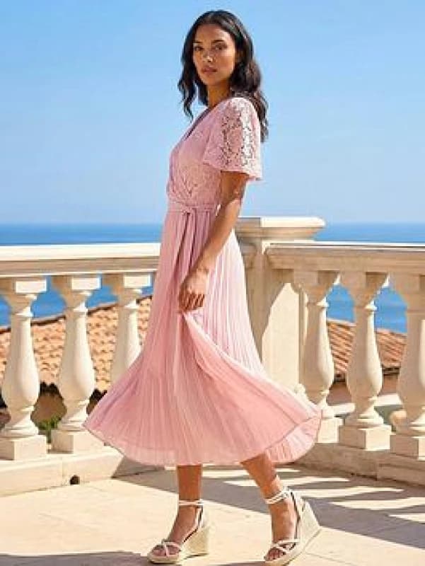 Roman Womens Lace Detail Wrap Midi Dress in Pink Size: 10 Pink Female 10