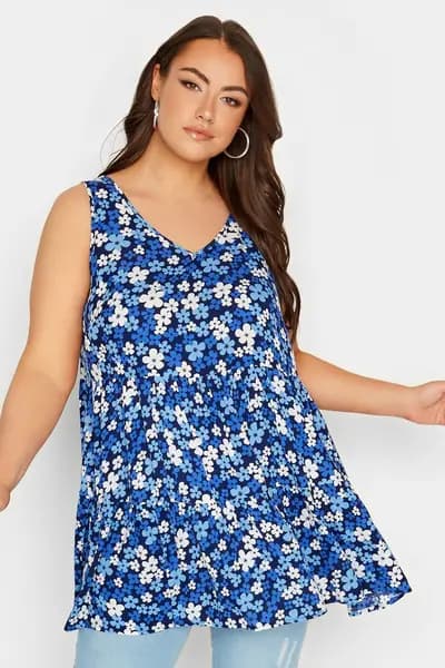 Yours Printed Vest Top Blue