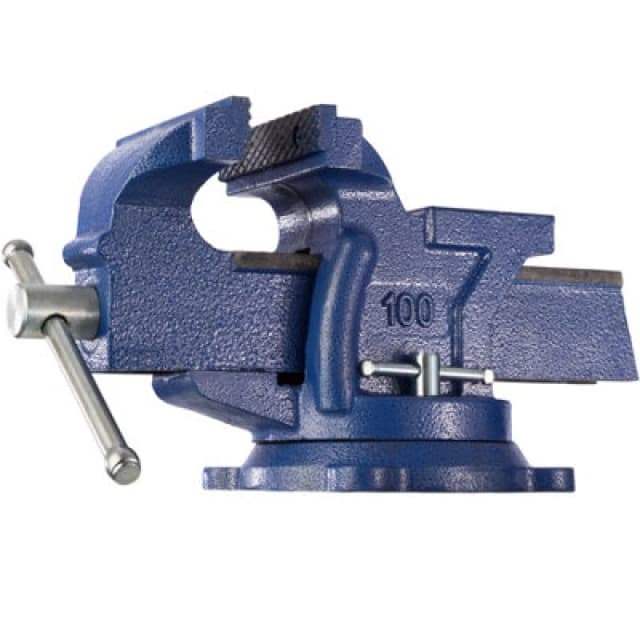 Tectake Bench Vice - Cast Iron, With Anvil, Rotatable, 2 Locking Screws 125mm - Blue