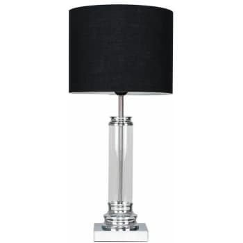 Clear Glass Column Touch Table Lamp With Drum Shade - Black