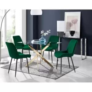 Furniture Box Leonardo 4 Gold Dining Table and 4 Green Pesaro Black Leg Chairs