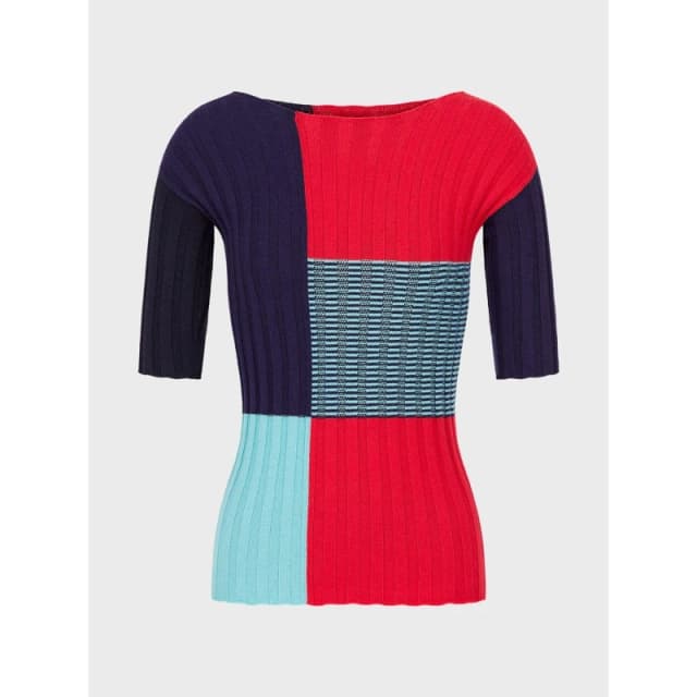 Emporio Armani Geometric Sweater in Ribbed Knit Red female XS