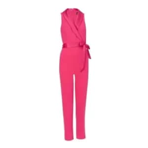 Adrianna Papell Knit Crepe Tuxedo Jumpsuit - Pink