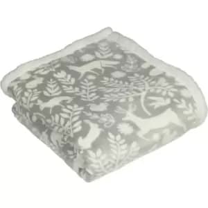Furn - Scandi Fleece Woodland Throw (One Size) (Grey) - Grey