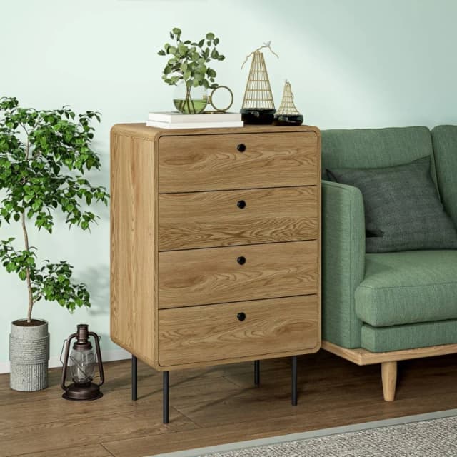 HOMCOM Chest of Drawers with 4 Drawers, Modern Dresser for Bedroom, Oak in Natural Natural Unisex