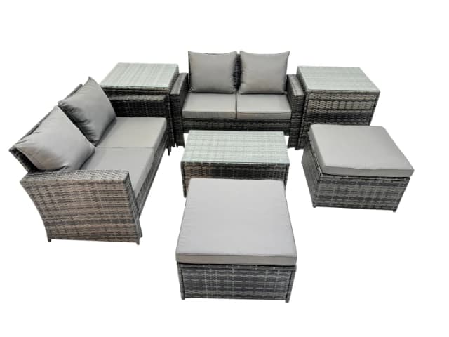 Fimous 6 Seater Wicker PE Rattan Furniture Outdoor 2 Stool 2 Side Tables Set in Dark Grey Dark Grey Unisex